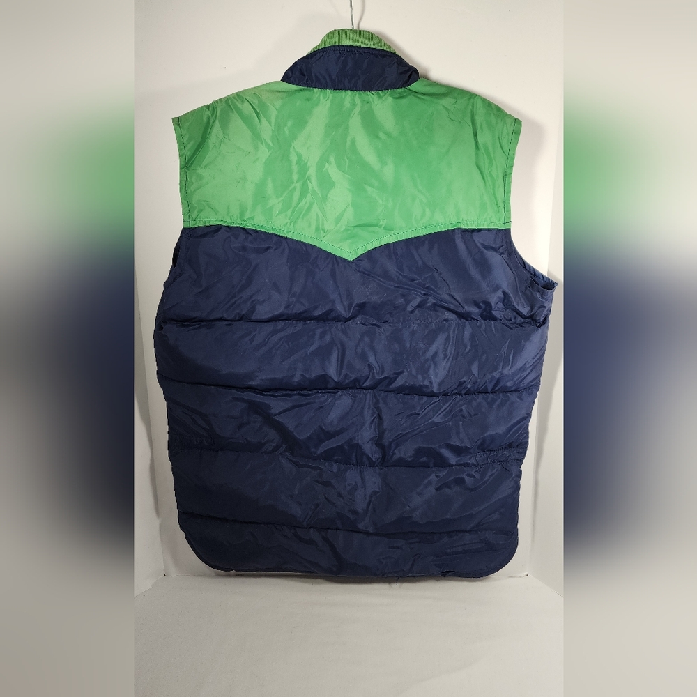 VINTAGE Skitique Unisex Vest Full Zip Vest Gray Duck Down Insulated Large Blue - Picture 6 of 12